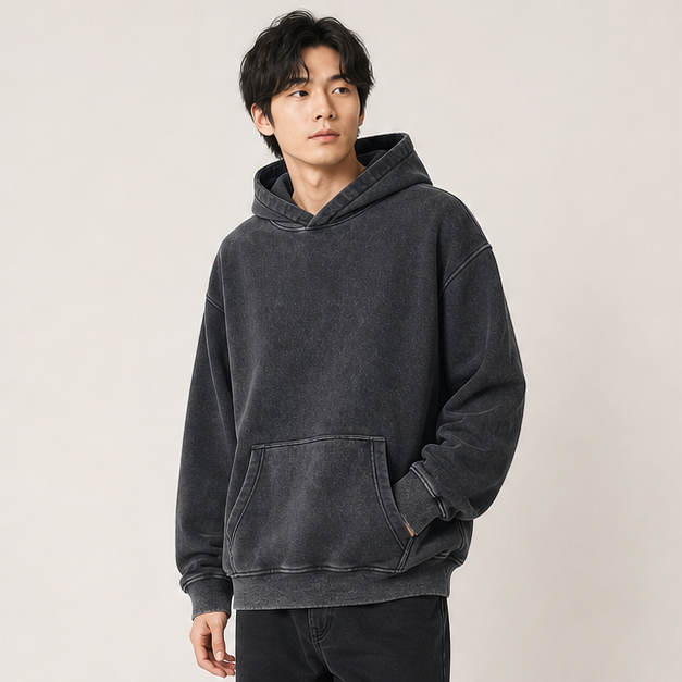 Unisex Acid Wash Hoodie Heavyweight Fleece Vintage Cotton Sweatshirt Men Women Streetwear - image 3