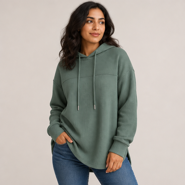 Casual Waffle Knit Long Sleeve Drawstring Pullover Sweatshirts Lightweight Hooded Tops - image 3