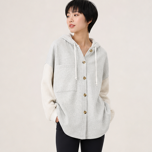 Women's Oversized Hooded Sweatshirt Loose Fit Casual Button Hoodies with Pocket - image 3