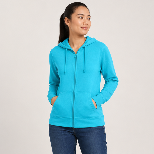 Women's Lightweight Full Zip Hoodie, Textured Cotton Zip Up, T-Shirt Hoodie - image 3