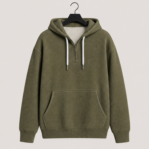 Men's Quarter Zip Hoodie Waffle Knit Hooded Sweatshirt Loose Fit Casual Long Sleeve Pullover with Pockets - image 1