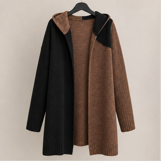 Women's Fall Outfits Open Front Long Sleeve Hooded Knit Cardigan Sweaters Color Block Outwear Coats - image 1