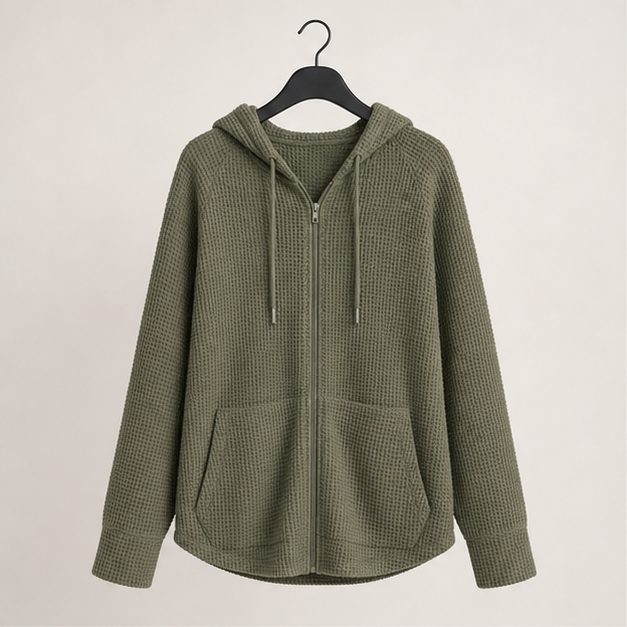 Women's Full Zip Up Hoodies Waffle Knit Long Sleeve Drawstring Casual Sweatshirt Hooded Tops - image 1