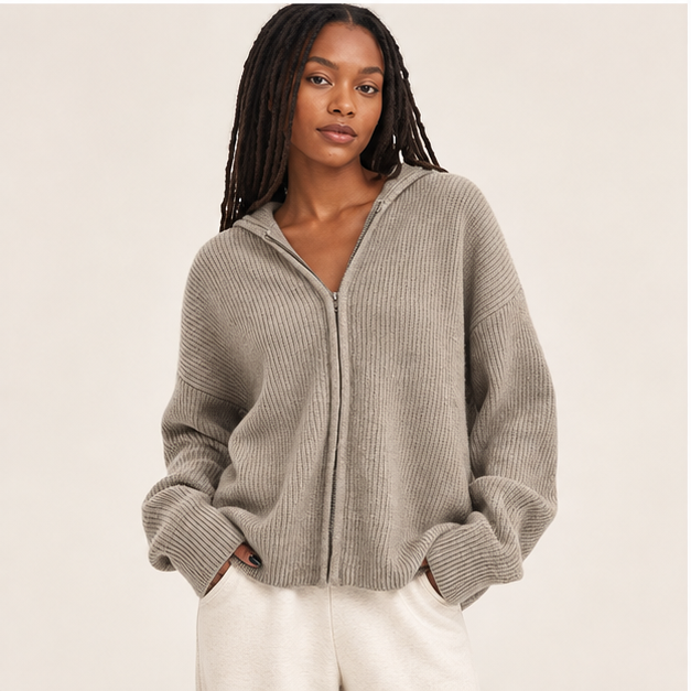 Women Hooded Cardigan Sweater Knitted Drop Shoulder Fall Clothes Winter Hoodies Outerwear - image 3
